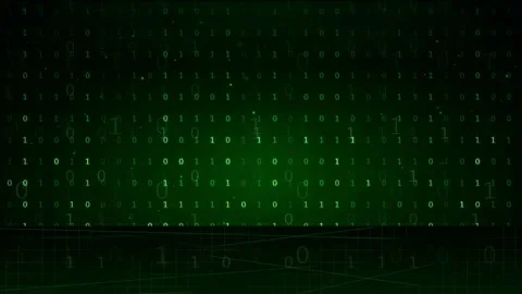 Abstract Green Binary Code Digital Rain Background with Glowing Data Stream and Stock Footage 336780402