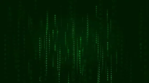 Abstract Green Binary Code Rain Falling on Dark Background for Cyber Security Stock Footage 336773419