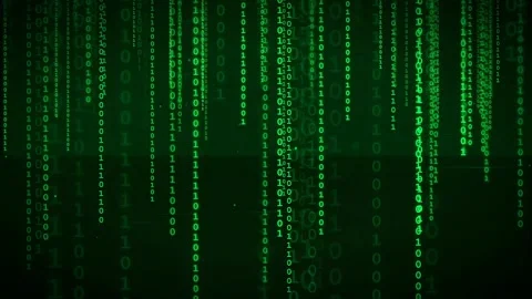 Abstract green binary code raining down on black background for cyber security Stock Footage 336774280