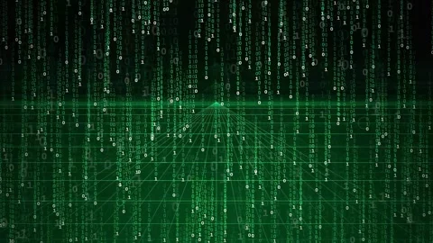Abstract green binary code raining over a digital grid landscape for technology Stock-Footage 343160783