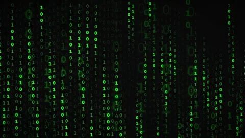 Abstract green binary code streaming vertically on a black background for Stock Footage 336777150