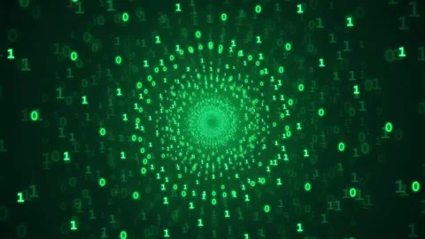 Abstract Green Binary Code Tunnel Moving Through Digital Space for Technology Stock-Footage 343158204