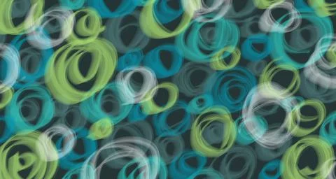 Abstract green brush lines pattern design of circles seamless template. Stock Illustration