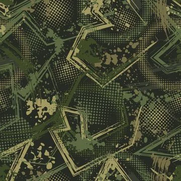 Abstract green camo pattern with paint splatter Stock Illustration