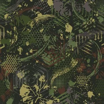 Abstract green camo pattern with paint splatter Stock Illustration
