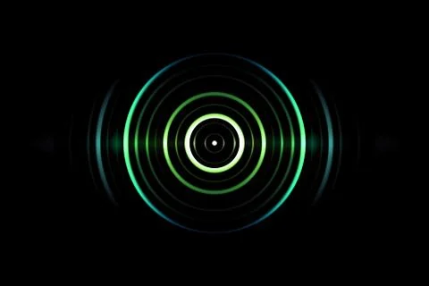Abstract green circle effect with light blue rings sound waves oscillating on Stock Illustration