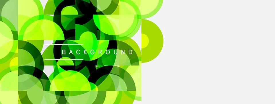 Abstract green circles overlap, creating vibrant texture. White space provide Illustrazione stock