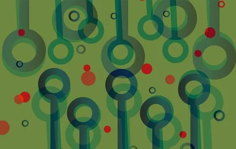Abstract Green Circles Pattern With Retro Overlapping Rings And Minimal Geo.. Illustrazione stock