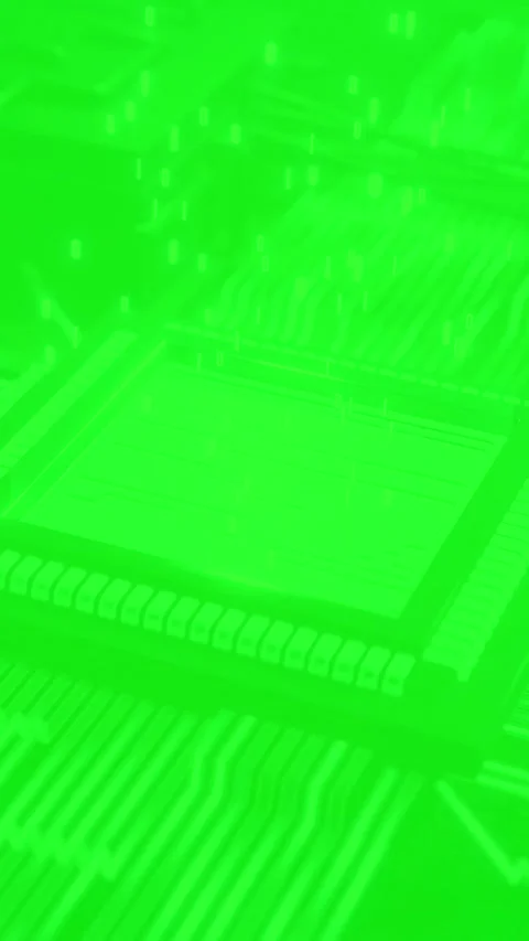 Abstract Green Circuit Board with Glowing CPU Processing Power Stock Footage 329403591