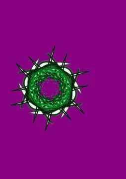 Abstract Green Circular Energy Pattern with Spiky Geometric Forms on Pur Stock Illustration
