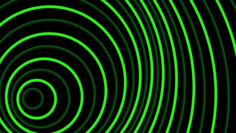 Abstract green concentric circles on black background Stock Illustration