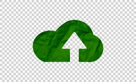 Abstract Green Crumpled Paper Texture Cloud Upload Data Storage Symbol Icon.. Stock Illustration