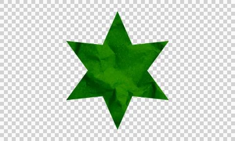 Abstract Green Crumpled Paper Texture Six-Pointed Star Shape Symbol Icon Is.. Stock Illustration