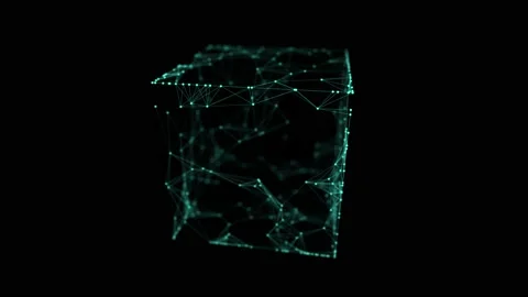 Abstract green cube with connecting dots and lines. Big data visualization. Video stock 169802824