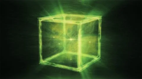 Abstract Green Cube in a dreamlike space - Sacred Geometry Stock Illustration