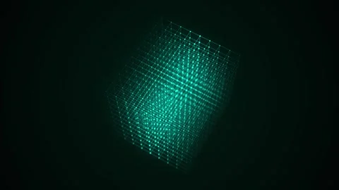 Abstract green cube with particle and line. Global digital connections ai. Stock-Footage 254344670