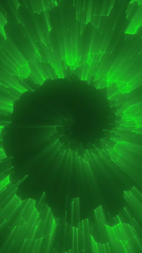 Abstract green cyber pattern pulses around dark central void, sending brigh.. Stock Footage 347733463