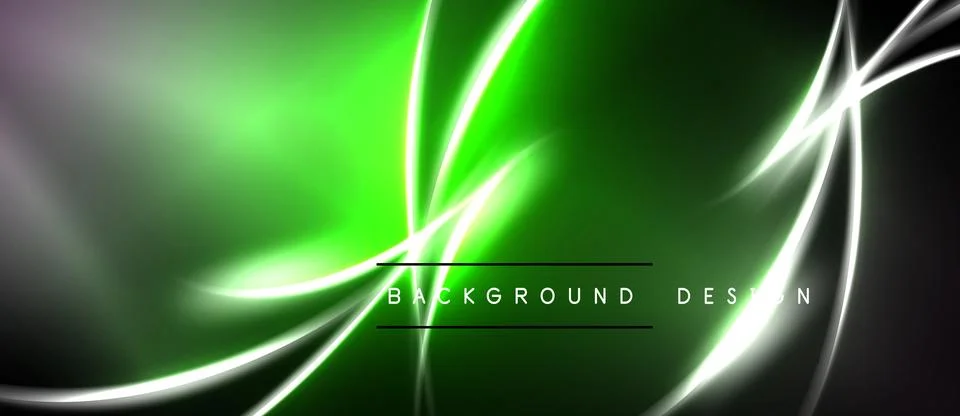 Abstract green design features bright lines, curves. Dark background creates Illustrazione stock