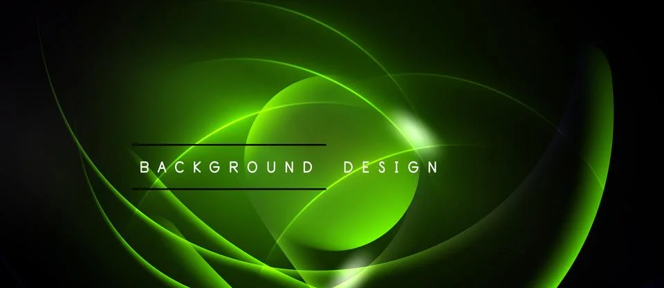 Abstract green design features flowing lines, curves, bright center. Dark Illustrazione stock