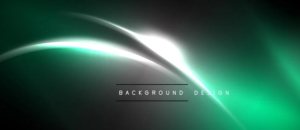 Abstract green design features flowing lines, bright light. Dark background Stock Illustration