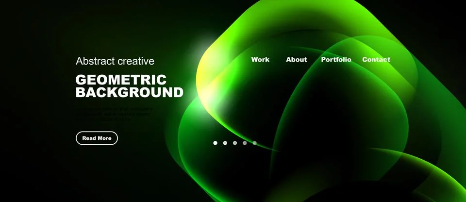 Abstract green design features flowing shapes, text elements, navigation menu 库存插图