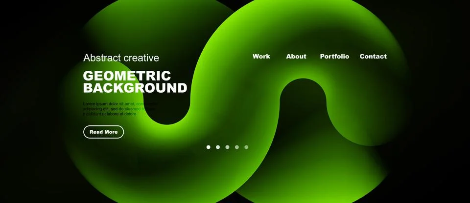 Abstract green design features flowing shapes, text elements, navigation menu Stock Illustration