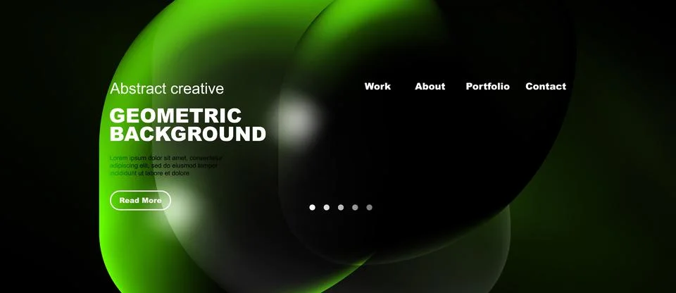 Abstract green design features fluid shapes, text elements, navigation menu. Stock Illustration