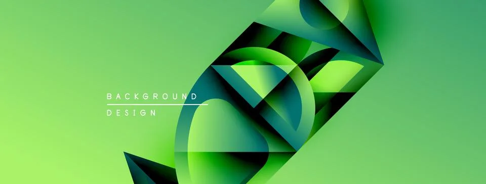 Abstract green design features layered geometric shapes. Gradient colors create Stock Illustration