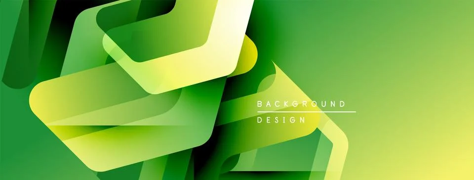 Abstract green design features overlapping rectangles. Gradient shades create Stock Illustration