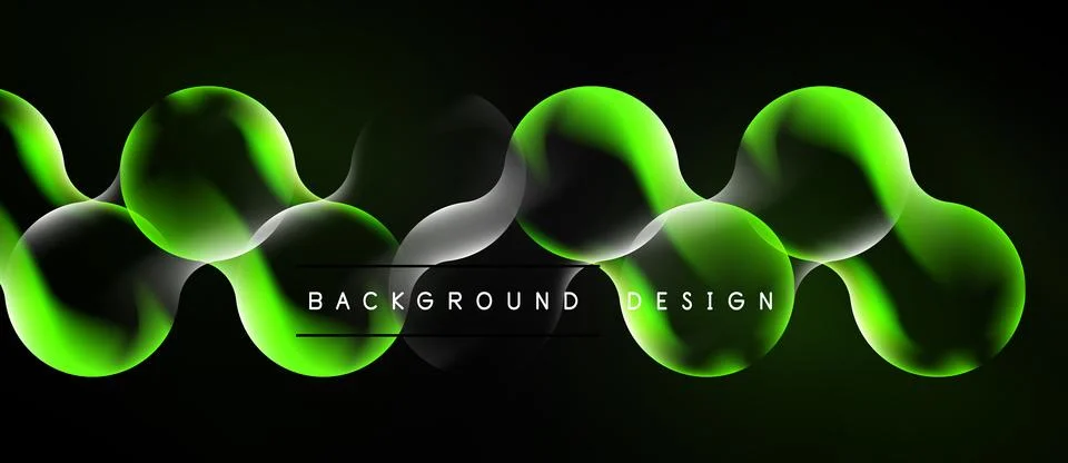 Abstract green design. Interlocking circles create flowing pattern over black Illustrazione stock