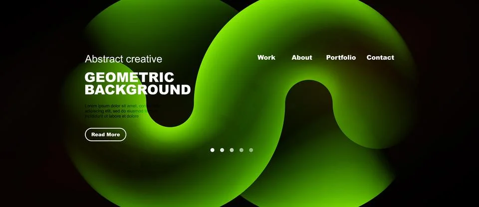 Abstract green design. Website header features text, navigation, fluid shapes Illustrazione stock