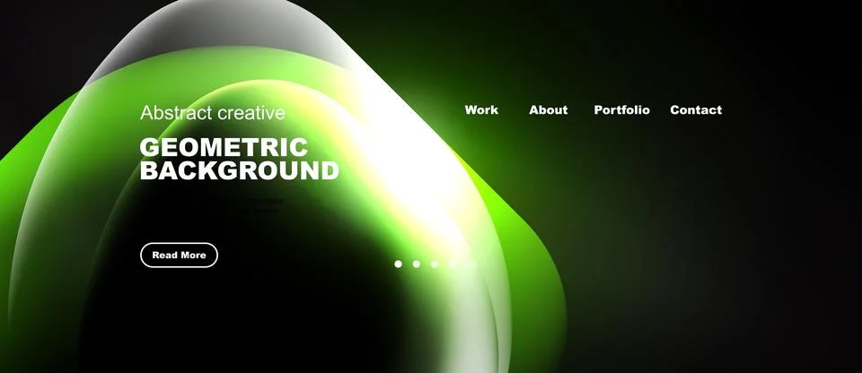 Abstract green design. Website header features geometric shapes, text, Stock Illustration