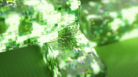 Abstract green digital cubes moving and transforming in a technological Stock Footage 334042787