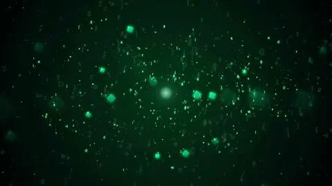 Abstract green digital data particles flowing in a dark cyberspace with glowing Stock Footage 341832964
