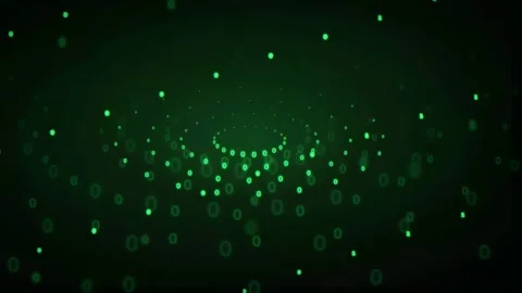 Abstract Green Digital Data Stream with Floating Binary Code Particles in Dark Stock Footage 336778760
