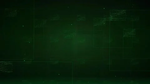 Abstract Green Digital Data Stream with Floating Geometric Squares and Binary Stock Footage 336778996