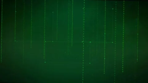 Abstract Green Digital Data Stream with Falling Binary Code Particles on Dark Stock Footage 339319509