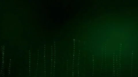 Abstract Green Digital Data Stream with Falling Binary Code Particles on Dark Stock Footage 339321706