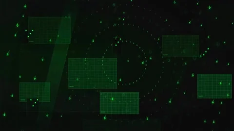 Abstract Green Digital Data Stream with Floating Interface Elements and Binary Stock Footage 339321942