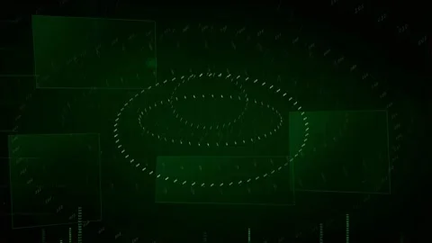 Abstract Green Digital Data Stream with Floating Binary Code and Futuristic HUD Stock Footage 339322300