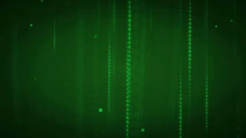 Abstract green digital data stream with falling binary code and futuristic grid Stock Footage 339322875