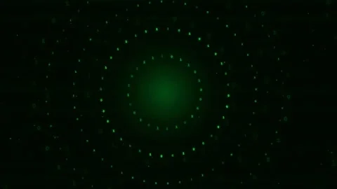 Abstract Green Digital Data Stream with Glowing Circular HUD Interface and Stock Footage 339323600