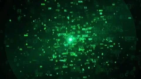 Abstract Green Digital Data Stream with Floating Binary Code and Glowing Light Video stock 343154266