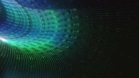 Abstract green digital data tunnel with glowing neon line network 库存影片 347066399