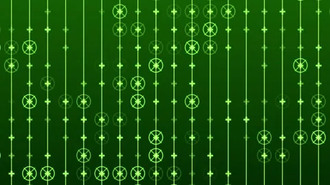 Abstract Green Digital Grid with Circles and Plus Signs Stock Footage 334587895