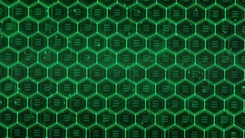 Abstract Green Digital Hexagon Grid Background with Scrolling Binary Code and Stock Footage 339325097