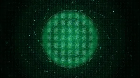 Abstract Green Digital HUD Interface with Glowing Circular Data Elements on Stock Footage 343165374