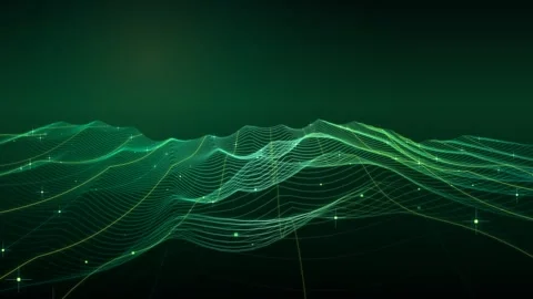 Abstract green digital landscape with glowing wireframe mesh Stock-Footage 342223425