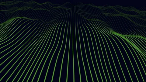 Abstract green digital landscape grid with flowing lines on dark background Vídeos de archivo 334139760