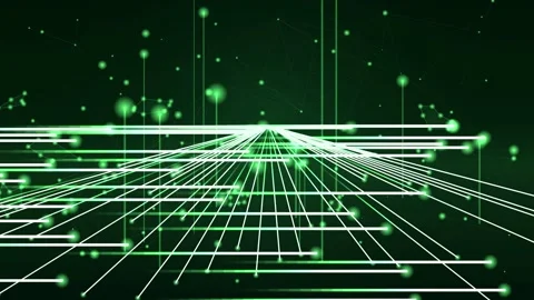Abstract green digital network background with glowing lines and particles Stock Footage 346216089
